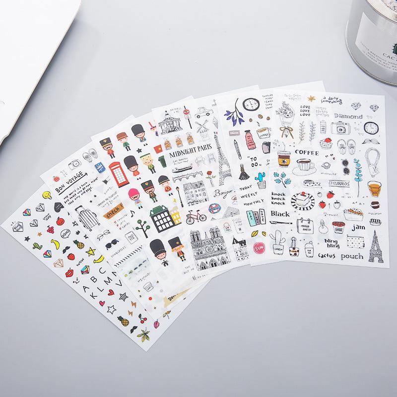 Watercolor Wind Sticker Travel Diary Waterproof Pocket Album Sticker 6pcs