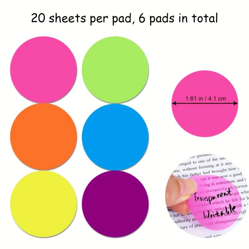 6 Packs Colorful Round Clear Sticky Tabs Translucent Book Markers