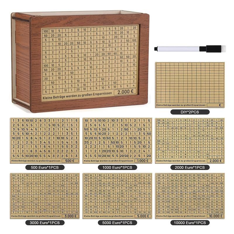 Wooden Money Box, 8 Savings Goals, Counter, Reusable
