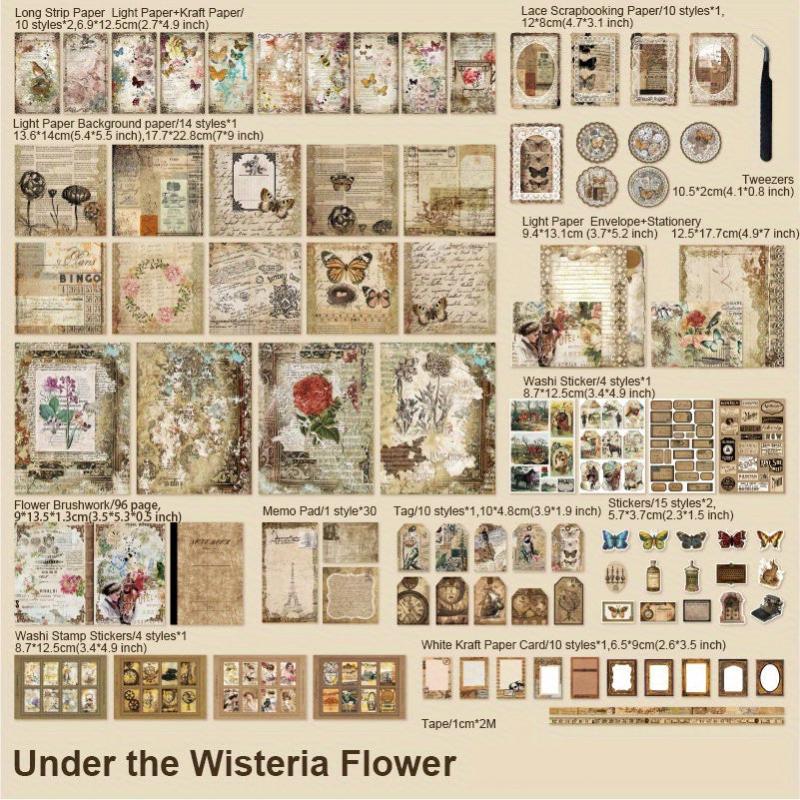 222pcs Vintage Scrapbook Paper Set DIY Journals & Bullet Journal Kit