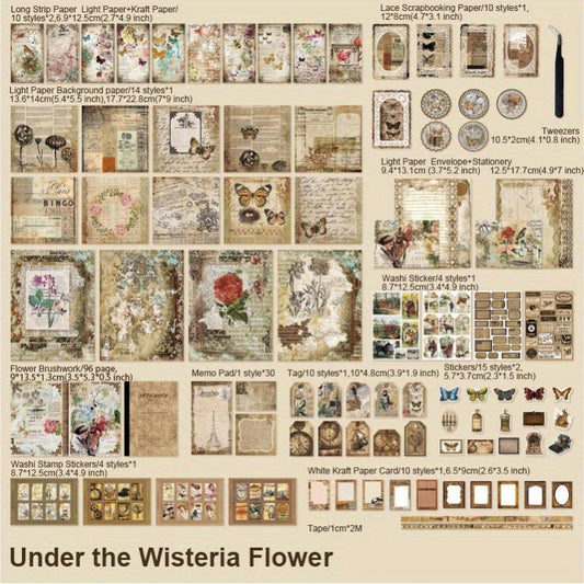 222pcs Vintage Scrapbook Paper Set DIY Journals & Bullet Journal Kit