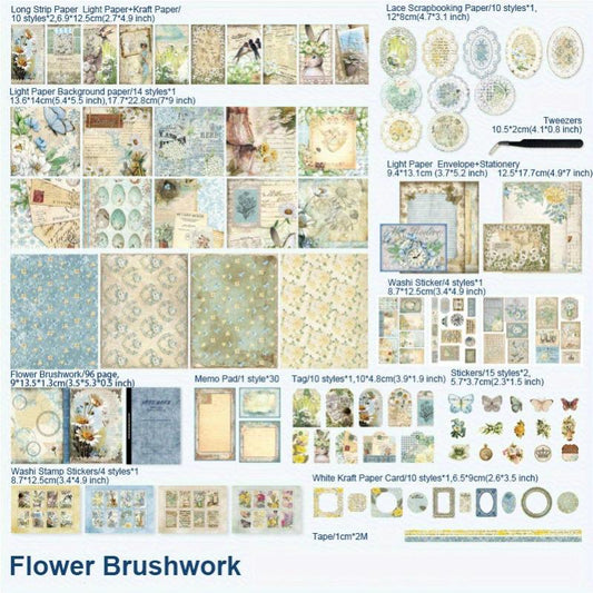 222pcs Vintage Scrapbook Paper Set DIY Journals & Bullet Journal Kit