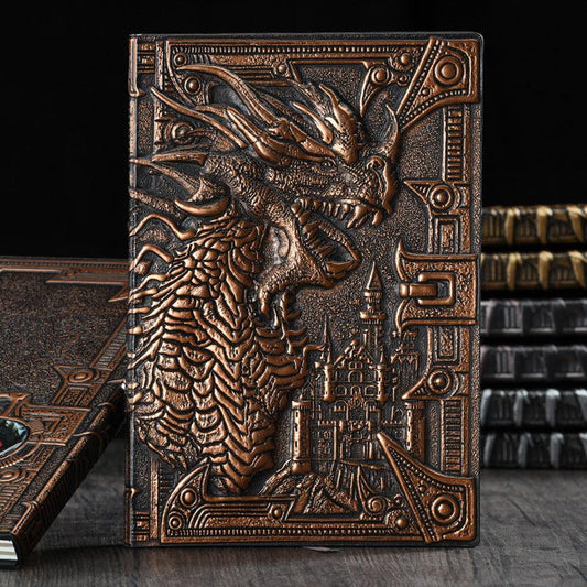 Dragon Relief Leather Notebook Journal European Style Metal Three-dimensional