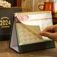 Small Desk Calendar Standing Flip Desktop Calendar Metal Ring Twin Wire Binding