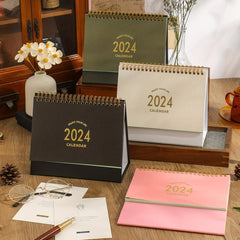 Small Desk Calendar Standing Flip Desktop Calendar Metal Ring Twin Wire Binding