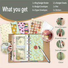 Budget Binder Money Organizer with 6 Cash Envelopes, 12 Budget Sheets