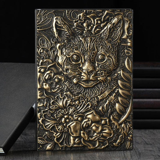 A5 3D Cat Head Notebook Hardcover Embossed Retro Notepad 100 Sheets