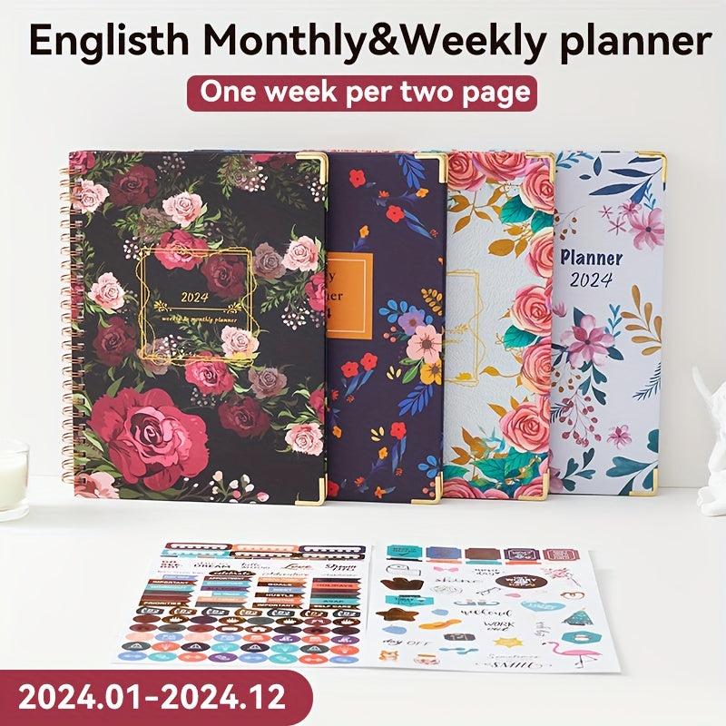 2023 Planner Jan - Dec Twin Wire Binding Ink Painted Flowers