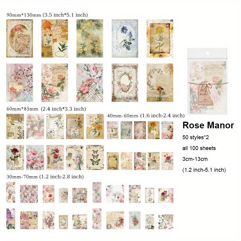 Vintage Flower & Butterfly Patterned Material Sheets