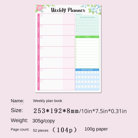 Weekly Planner Notepad Tear Out Planner Pad 52 Sheets 100gsm Paper