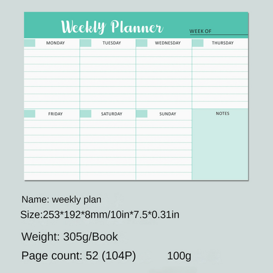 Weekly Planner Notepad Tear Out Planner Pad 52 Sheets 100gsm Paper