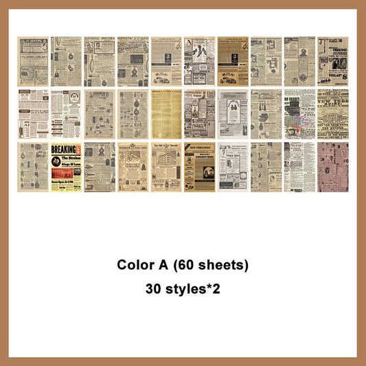 Vintage Decorative Paper Set: 60 Sheets for Scrapbooking, Bullet Journaling
