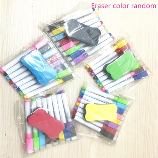 8pcs Scratch Erasable Whiteboard Pen Set with Magnetic Eraser