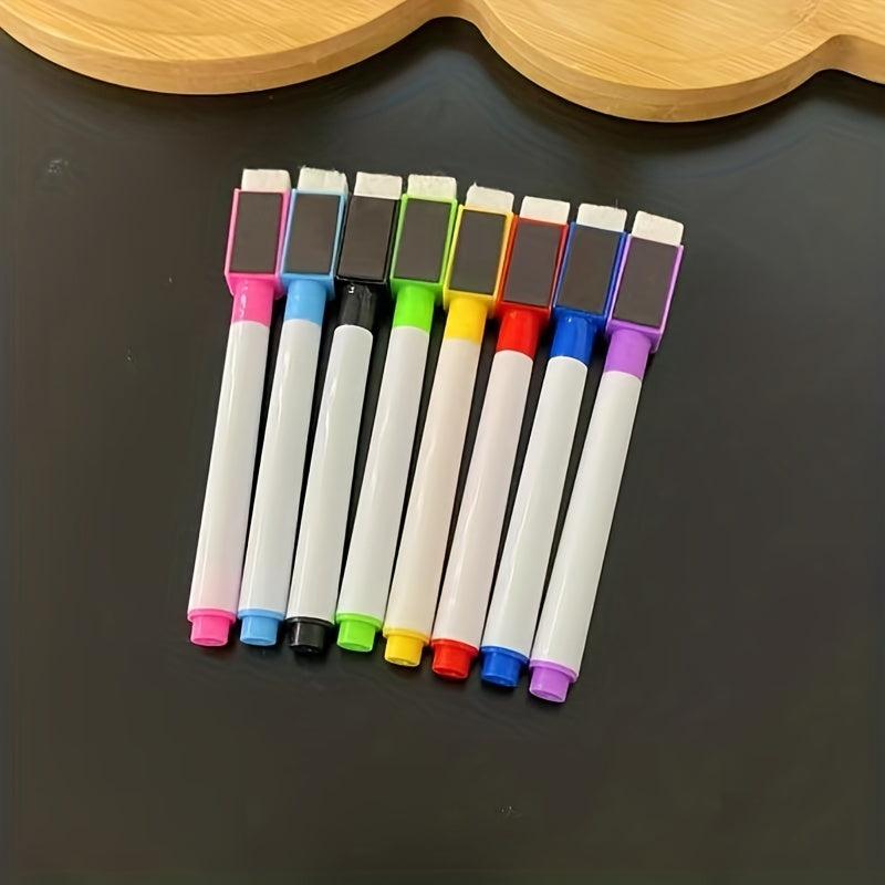 8pcs Scratch Erasable Whiteboard Pen Set with Magnetic Eraser