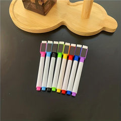 8pcs Scratch Erasable Whiteboard Pen Set with Magnetic Eraser