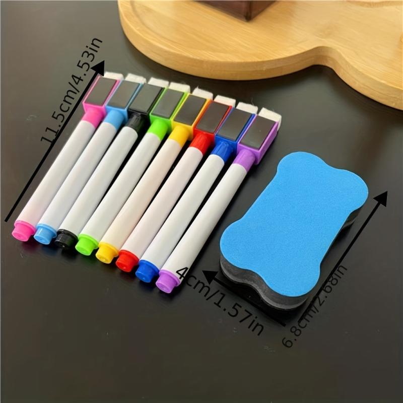 8pcs Scratch Erasable Whiteboard Pen Set with Magnetic Eraser