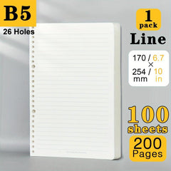 200 Pages A5 B5 Loose leaf Paper Refills for Binder Notepad Inserts