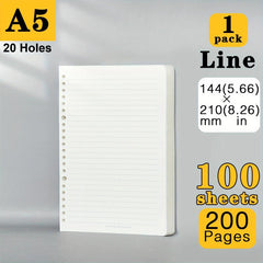 200 Pages A5 B5 Loose leaf Paper Refills for Binder Notepad Inserts