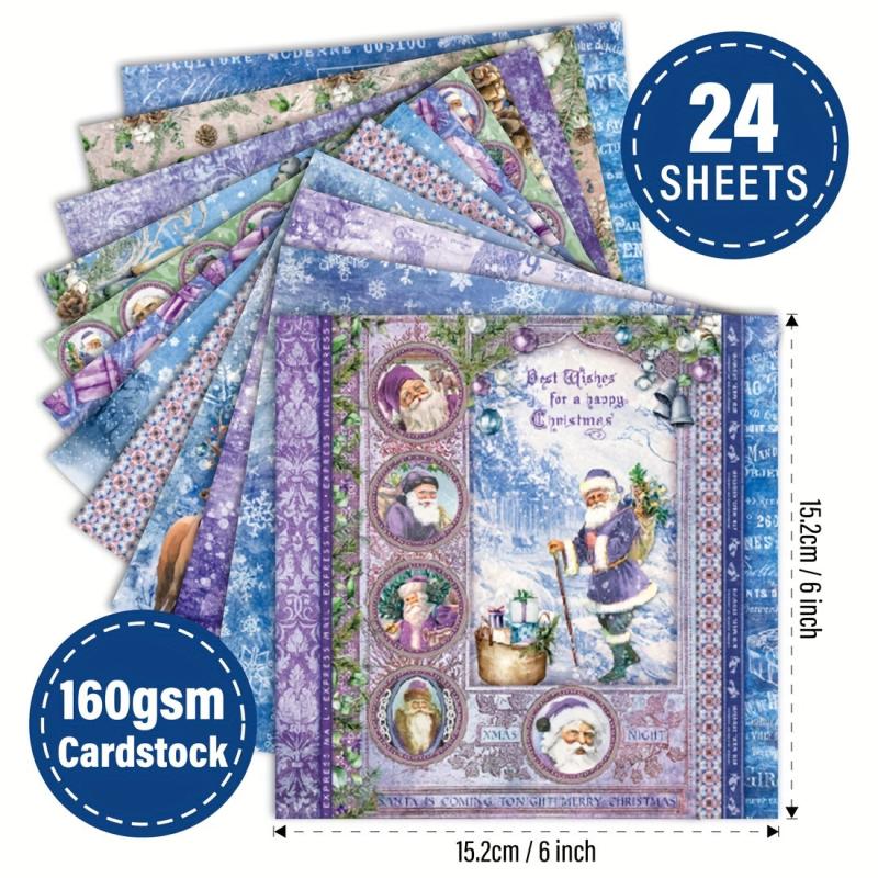 24 Sheets Christmas Vintage Scrapbook Paper Santa Claus Theme