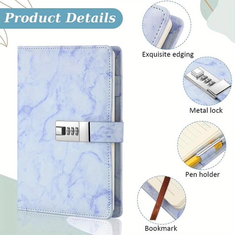 Marble Password Notebook w/ Lock 100 Sheets