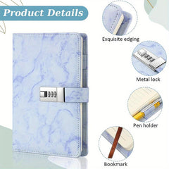 Marble Password Notebook w/ Lock 100 Sheets