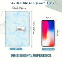 Marble Password Notebook w/ Lock 100 Sheets