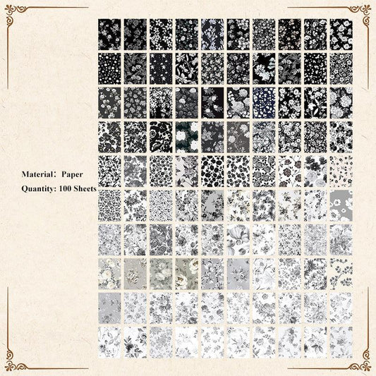100 Sheets Retro Floral Plants Paper for Scrapbooking DIY Journaling