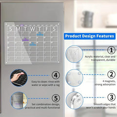 2pcs Acrylic Magnetic Dry Erase Board Calendar For Fridge