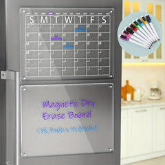 2pcs Acrylic Magnetic Dry Erase Board Calendar For Fridge
