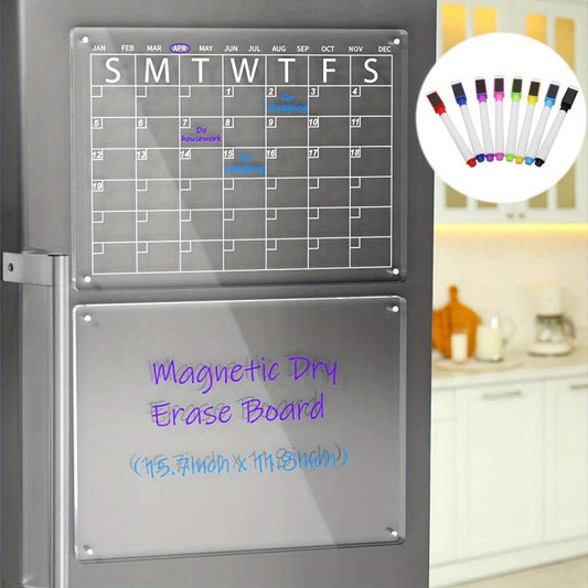 2pcs Acrylic Magnetic Dry Erase Board Calendar For Fridge
