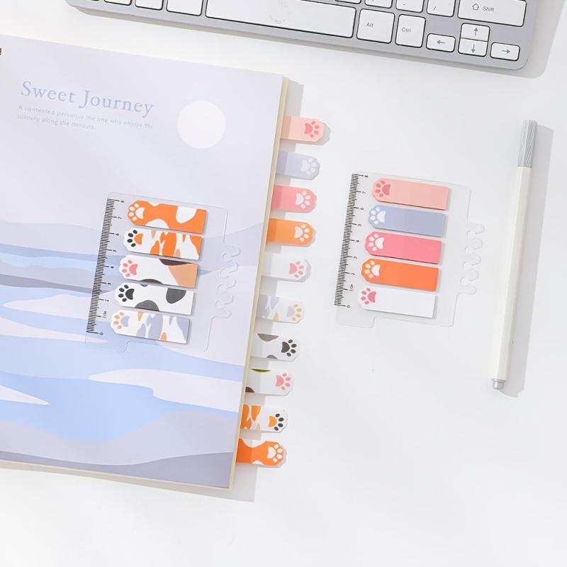 100 Sheet Cat Paw Sticky Notes Set with Ruler