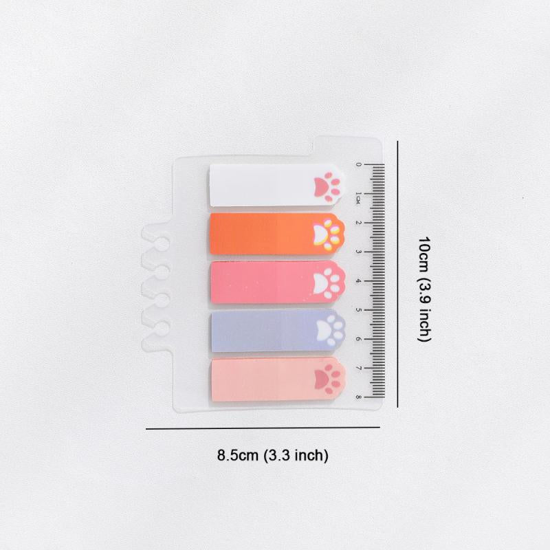 100 Sheet Cat Paw Sticky Notes Set with Ruler