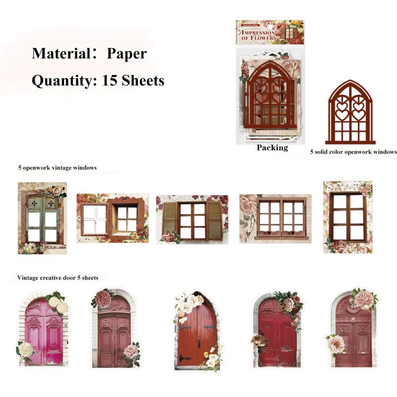 15 Sheets Retro Openwork Decoration Material Paper For Scrapbooking DIY