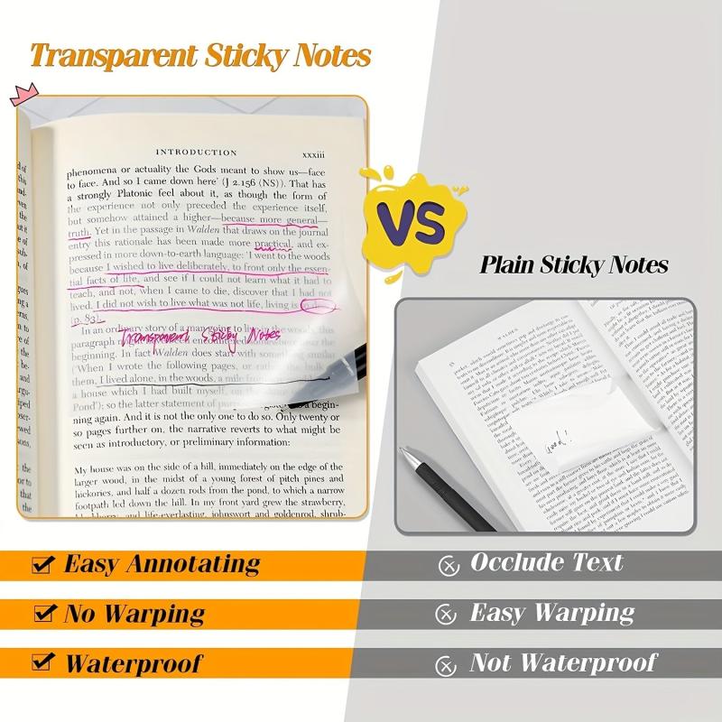 1000 Sheets Transparent Sticky Notes Set Student Waterproof Memo Pad