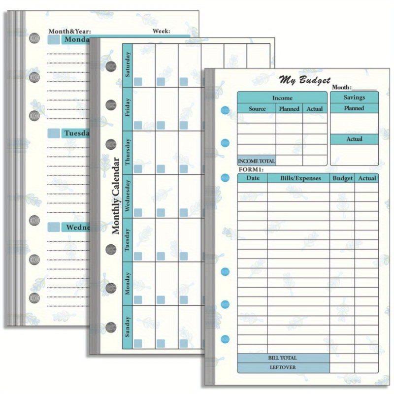 82pcs A6 Budget Page Replacement Core 6 Hole Loose leaf Weekly Monthly Plan