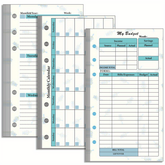 82pcs A6 Budget Page Replacement Core 6 Hole Loose leaf Weekly Monthly Plan