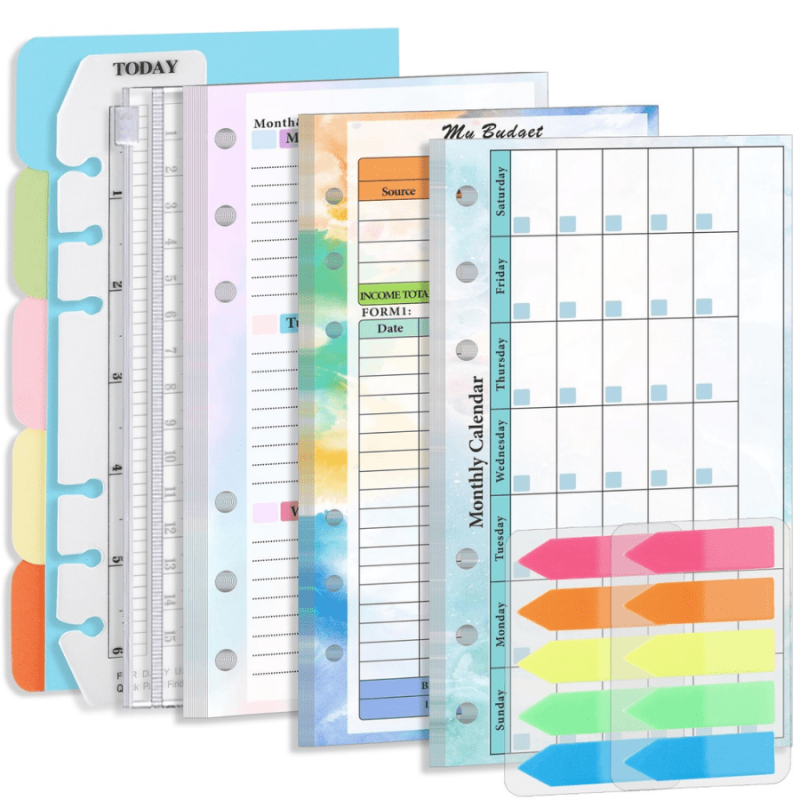 82pcs A6 Budget Page Replacement Core 6 Hole Loose leaf Weekly Monthly Plan