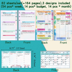 82pcs A6 Budget Page Replacement Core 6 Hole Loose leaf Weekly Monthly Plan