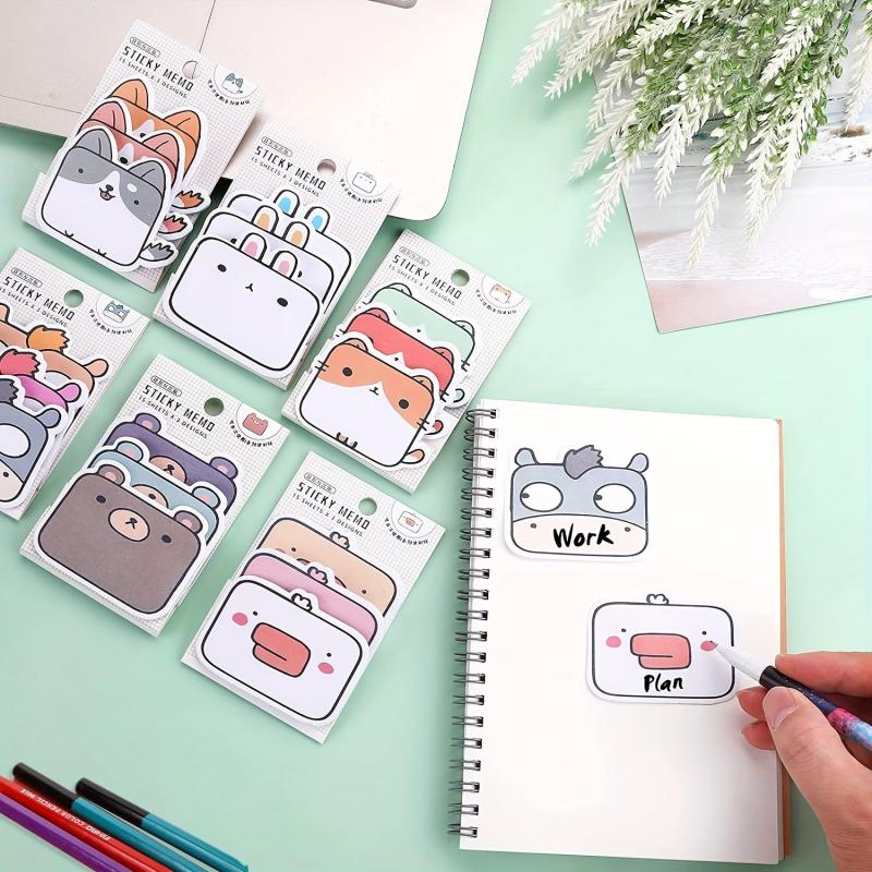 Animal Sticky Notes 3 Layer 6 Animals 45 Sheets Cat Bear Dog Duck Rabbit Donkey