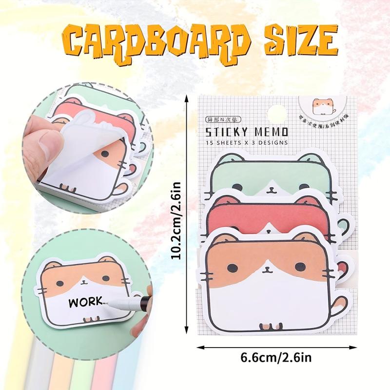Animal Sticky Notes 3 Layer 6 Animals 45 Sheets Cat Bear Dog Duck Rabbit Donkey