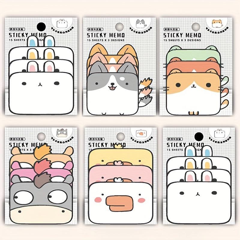 Animal Sticky Notes 3 Layer 6 Animals 45 Sheets Cat Bear Dog Duck Rabbit Donkey