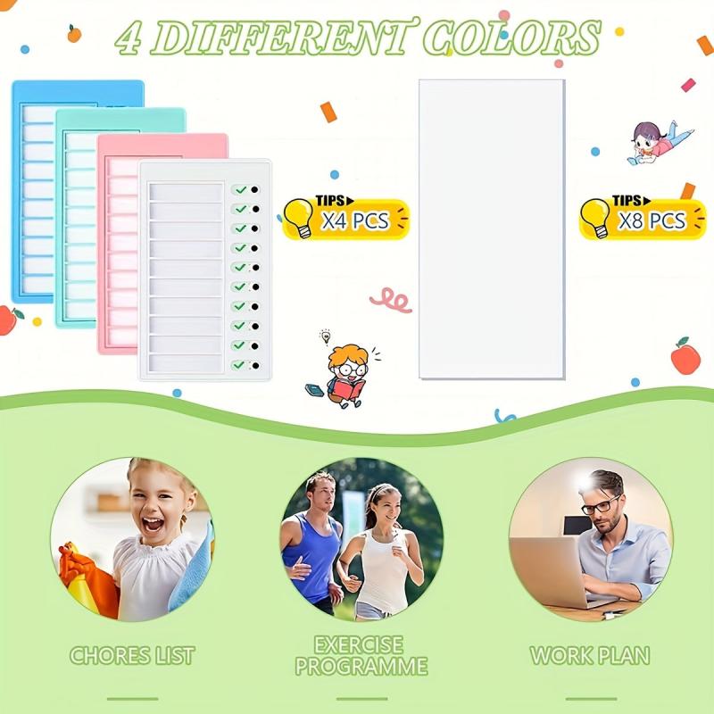 4pcs Replaceable Blank Checklist Board for Home Routine Planning