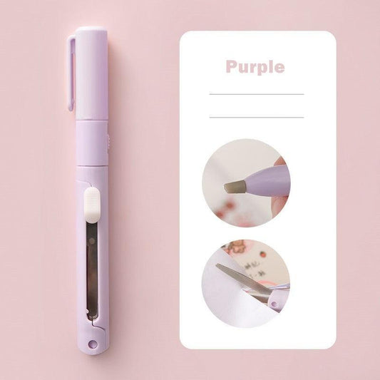 1pc Folding Scissors Ceramic Dual-purpose Colored Pen Portable Safety 5 Colors