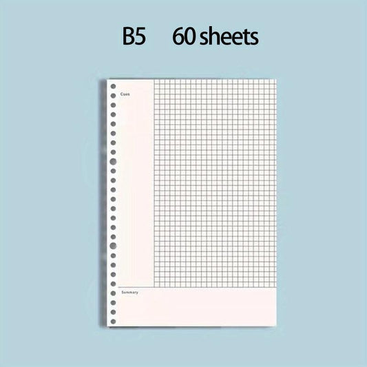 60pcs A5 B5 Horizontal Line Loose Leaf Paper Refill 20 Holes 26 Holes