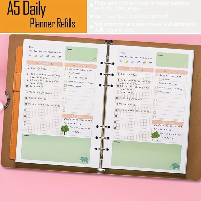 Colorful A5 Planner Inserts & Refills, 6 Ring Binder, PVC Pouch