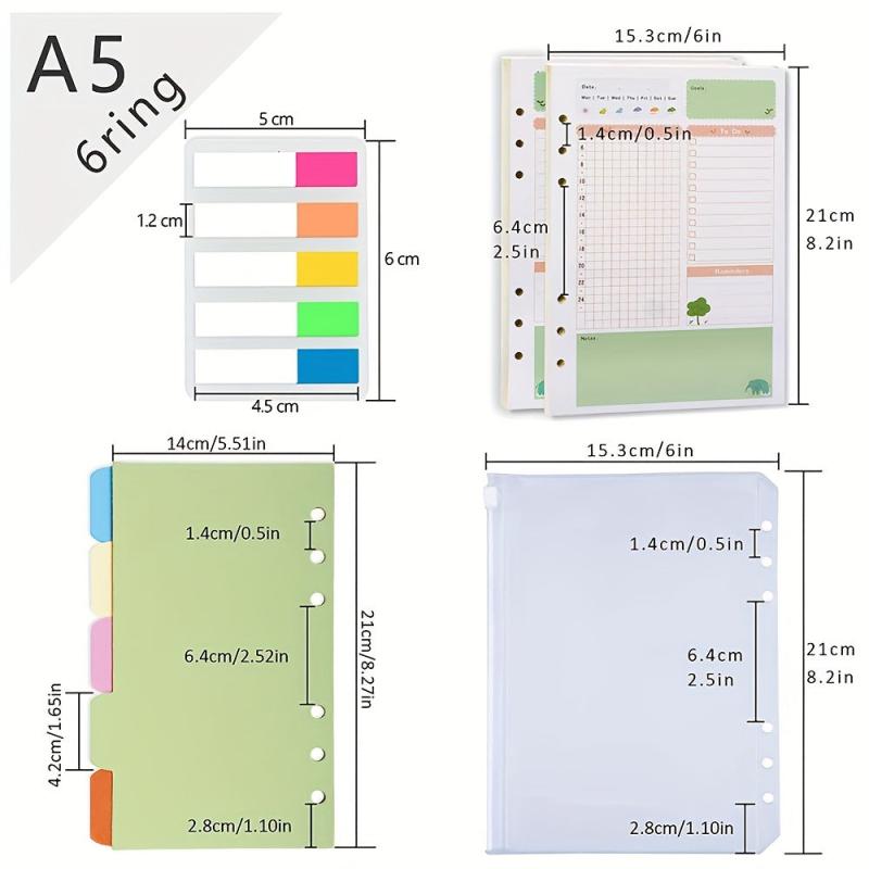 Colorful A5 Planner Inserts & Refills, 6 Ring Binder, PVC Pouch