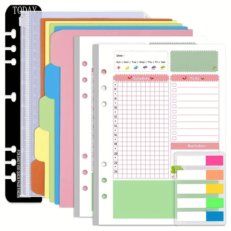 Colorful A5 Planner Inserts & Refills, 6 Ring Binder, PVC Pouch