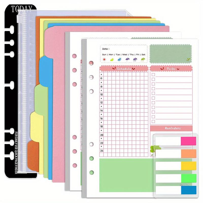 Colorful A5 Planner Inserts & Refills, 6 Ring Binder, PVC Pouch