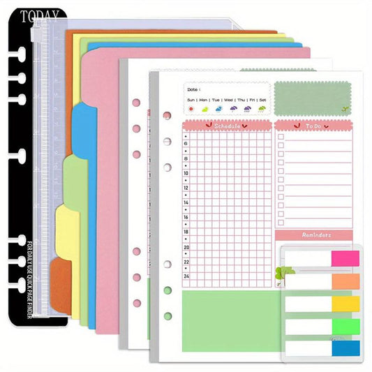 Colorful A5 Planner Inserts & Refills, 6 Ring Binder, PVC Pouch