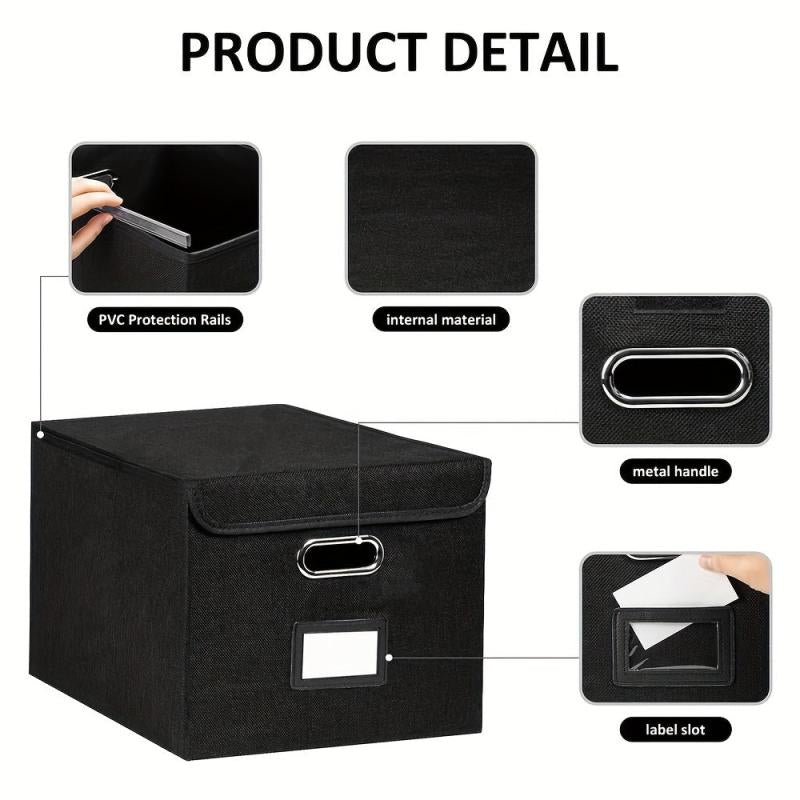 Linen File Box with Lid, Collapsible File Organizer